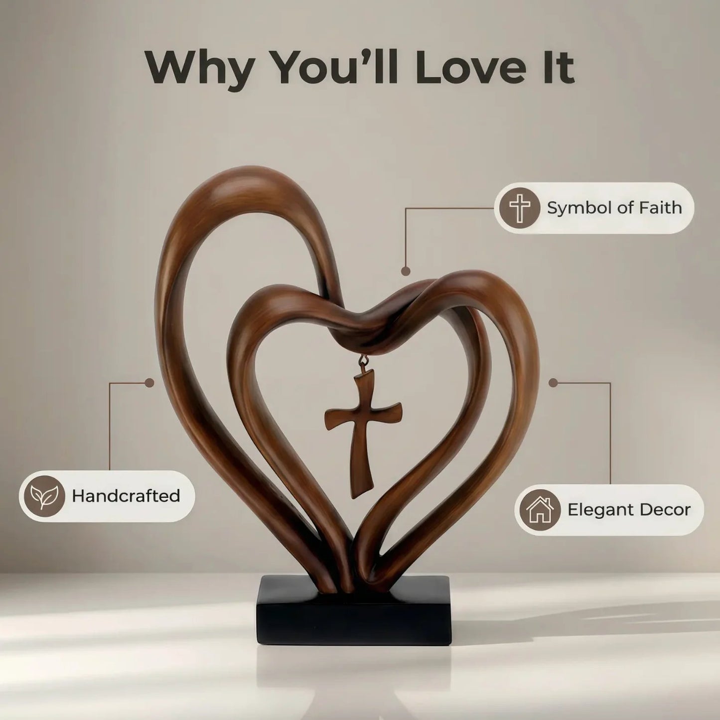 Marriage Takes Three - Entwined Heart & Cross Tabletop Accent – Marri… –