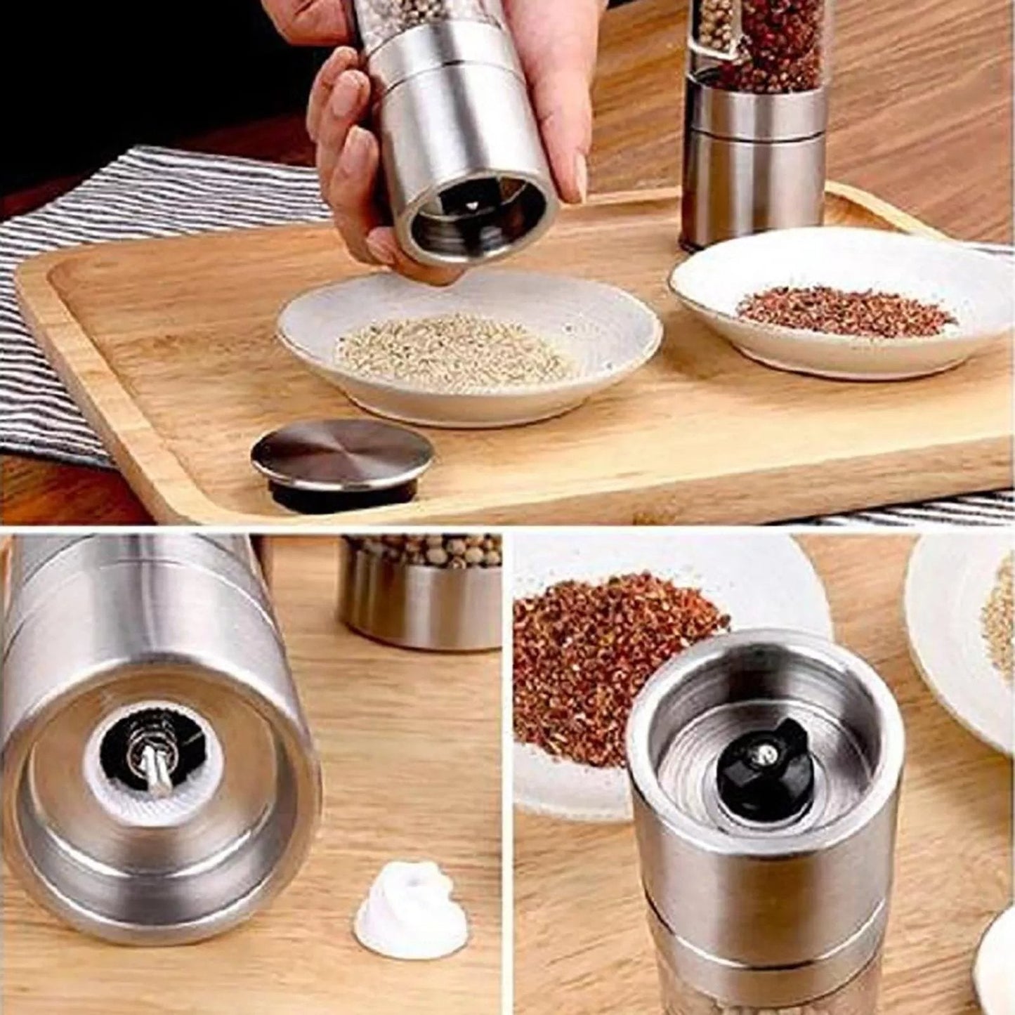 Stainless Steel Salt & Pepper Grinder Set – One-touch Thumb Button, P… – ⏰ Hurry