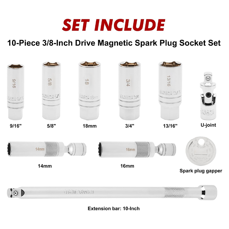 10-Piece Magnetic Swivel Spark Plug Socket Set